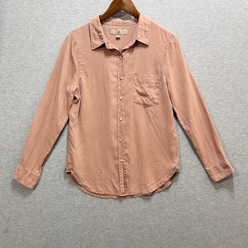Thread & Supply Button Up Shirt Womens Small Mocha Brown Linen Lyocell Lagenlook